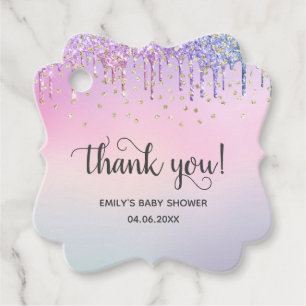 Étiquettes Cadeau Baby shower de Parties scintillant arc-en-ciel ros