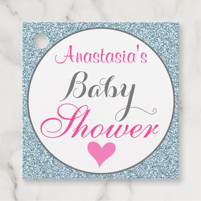 Étiquettes Cadeau Baby shower de Parties scintillant Fille Glam Pink (Devant)