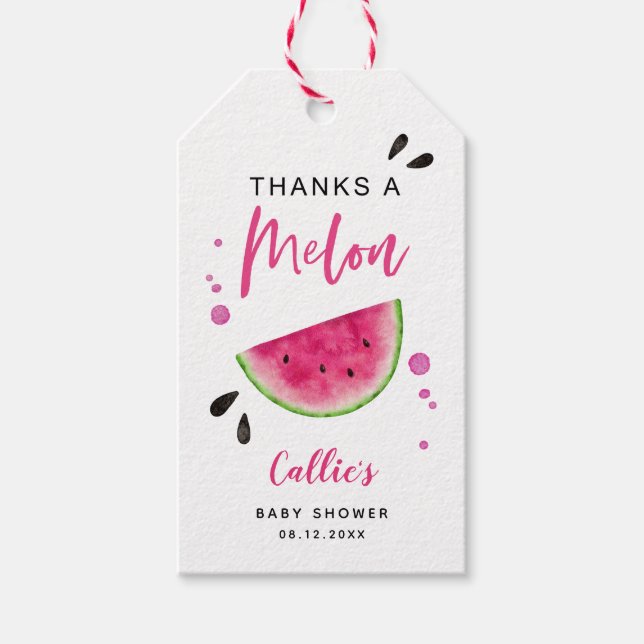 Étiquettes-cadeau Baby shower de pastèque rose (Devant)