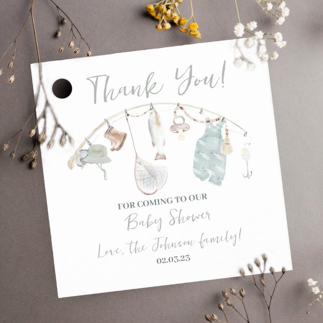 Étiquettes Cadeau Baby shower de pêche Reel excité (thank you favor tag fishing baby shower)