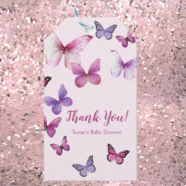 Étiquettes-cadeau Baby shower de petit papillon rose et pourpre