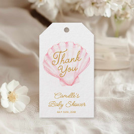 Étiquettes-cadeau Baby shower de plage rose été Merci