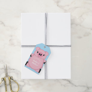 Étiquettes-cadeau Baby shower de porc ferme Blue Boy
