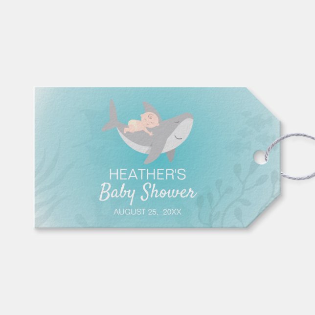 Étiquettes-cadeau Baby shower de requin doux (Devant (Horizontal))