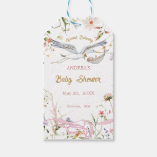 Étiquettes-cadeau Baby shower de ruban Fleur sauvage Stork