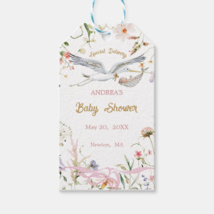 Étiquettes-cadeau Baby shower de ruban Fleur sauvage Stork