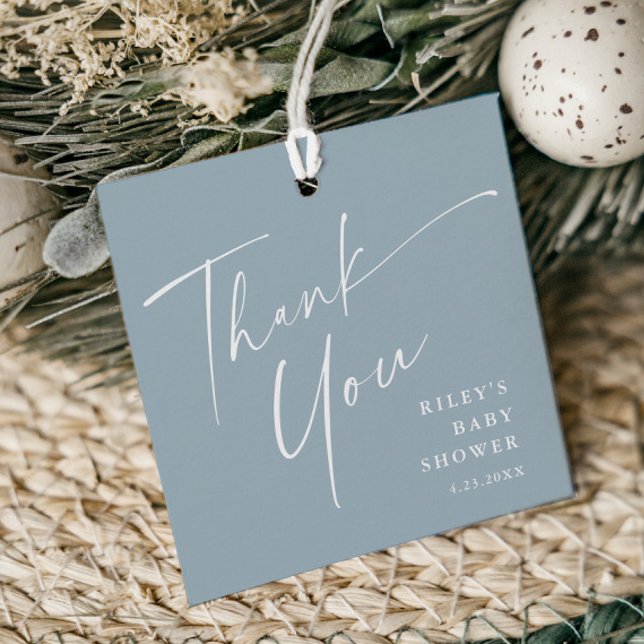 Étiquettes Cadeau Baby shower de script moderne élégant Merci (Créateur téléchargé)