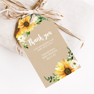 Étiquettes-cadeau Baby shower de tournesol floral rustique Favoriser