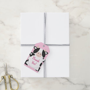 Étiquettes-cadeau Baby shower de vache ferme fille rose