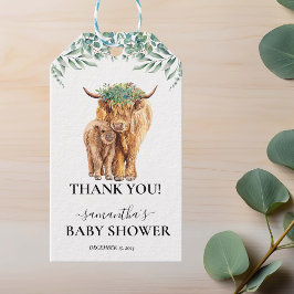 Étiquettes-cadeau Baby shower de veau de vache de Highland Eucalyptu