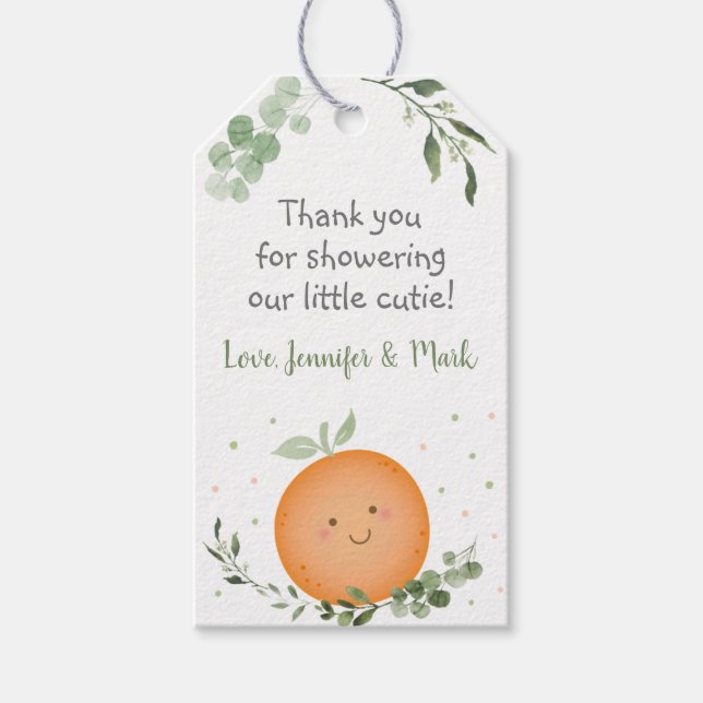 Étiquettes-cadeau Baby shower de verdure Little Cutie Merci (Devant)