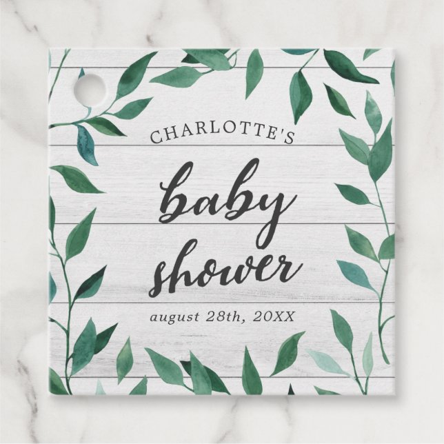 Étiquettes Cadeau Baby shower de verdure rustique (Devant)