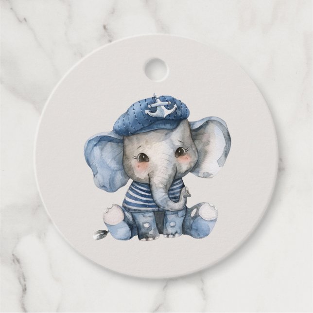 Étiquettes Cadeau Baby shower d'éléphant bleu marine (Devant)