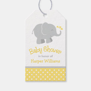 Étiquettes-cadeau Baby shower d'éléphant jaune et gris moderne