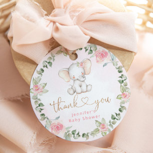 Étiquettes Cadeau Baby shower d'éléphant rose eucalyptus