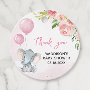 Étiquettes Cadeau Baby shower d'éléphant rose vif