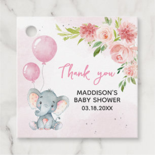 Étiquettes Cadeau Baby shower d'éléphant rose vif