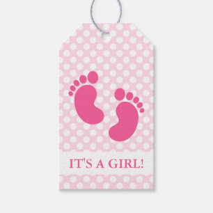 Étiquettes-cadeau Baby shower d'empreintes de bébé rose