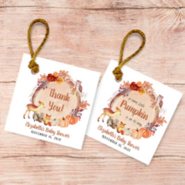 Étiquettes Cadeau Baby shower des animaux de bois citrouilles Merci