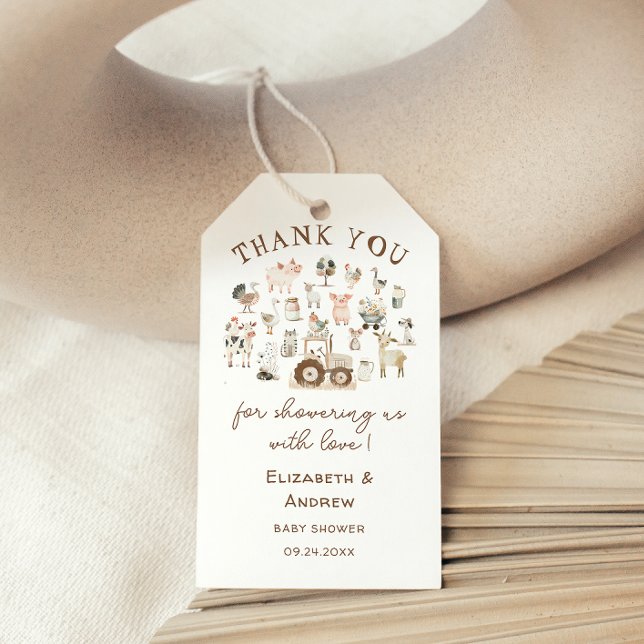 Étiquettes-cadeau Baby shower des animaux de ferme (Créateur téléchargé)