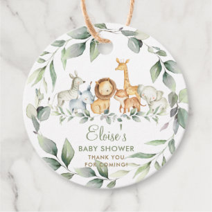 Étiquettes Cadeau Baby shower des animaux de la Jungle verdoyante