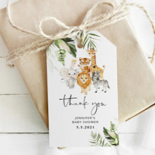 Étiquettes-cadeau Baby shower des animaux de safari tropicaux merci
