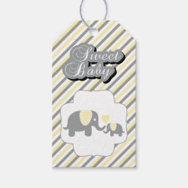 Étiquettes-cadeau Baby shower des éléphants blancs, jaunes et gris