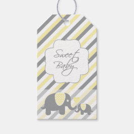 Étiquettes-cadeau Baby shower des éléphants blancs, jaunes et gris