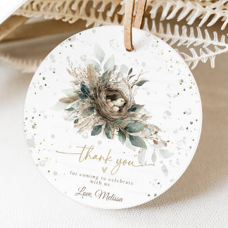 Étiquettes Cadeau Baby shower des forêts neutres de nidification des