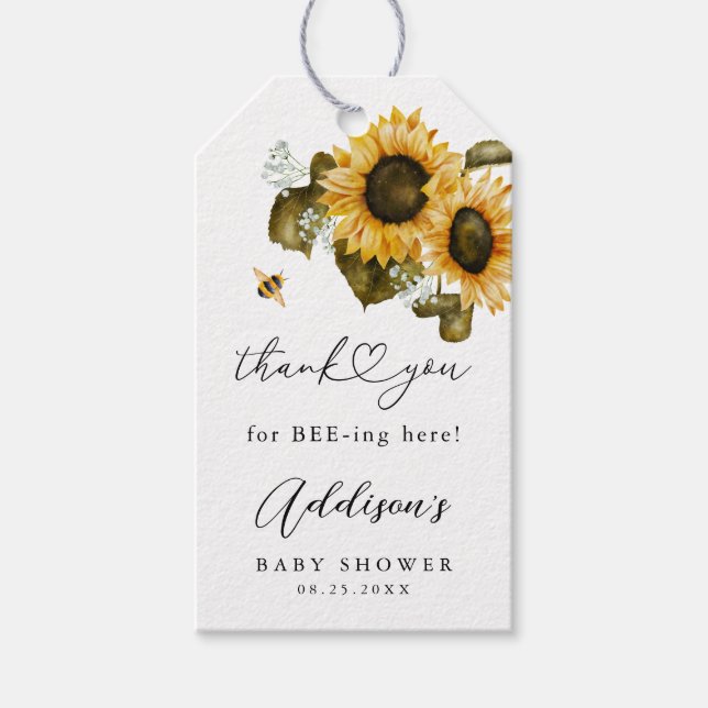 Étiquettes-cadeau Baby shower d'été de Bee Sunflower (Devant)