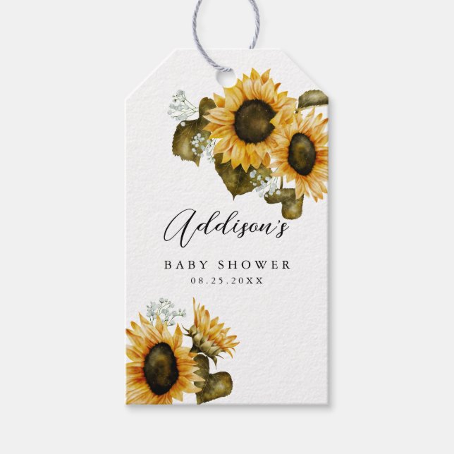 Étiquettes-cadeau Baby shower d'été de tournesol (Devant)