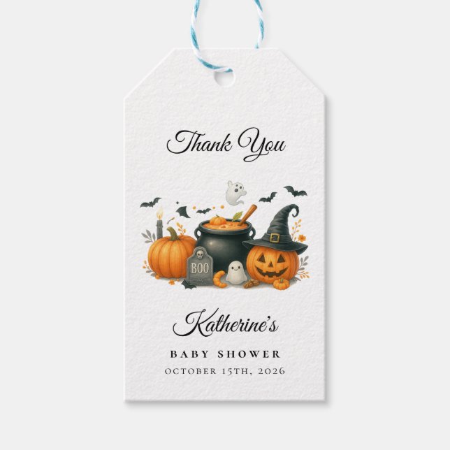 Étiquettes-cadeau Baby shower d'Halloween neutre entre les sexes pou (Devant)