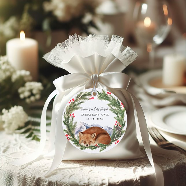 Étiquettes Cadeau Baby shower d'hiver de Fox de bois à l'extérieur f (Cold Outside Woodland Fox Winter Baby Shower Favor Tags)