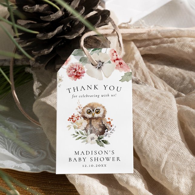 Étiquettes-cadeau Baby shower d'hiver de la Chouette Aquarelle (Créateur téléchargé)