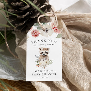 Étiquettes-cadeau Baby shower d'hiver du Raccoon Aquarelle Cute