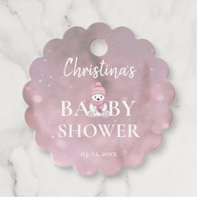 Étiquettes Cadeau Baby shower d'hiver rose fille (Devant)