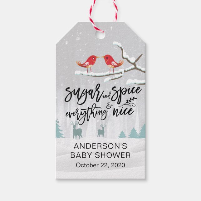 Étiquettes-cadeau Baby shower d'hiver Sucre & épices & Tout Nice (Devant)