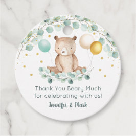 Étiquettes Cadeau Baby shower d'or de l'ours vert Merci