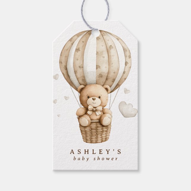 Étiquettes-cadeau Baby shower d'ours en peluche à air chaud (Devant)