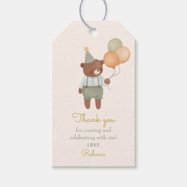 Étiquettes-cadeau Baby shower d'ours mignon (Devant)