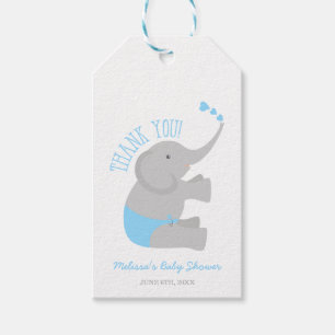 Étiquettes-cadeau Baby shower doux d'éléphant de gris bleu