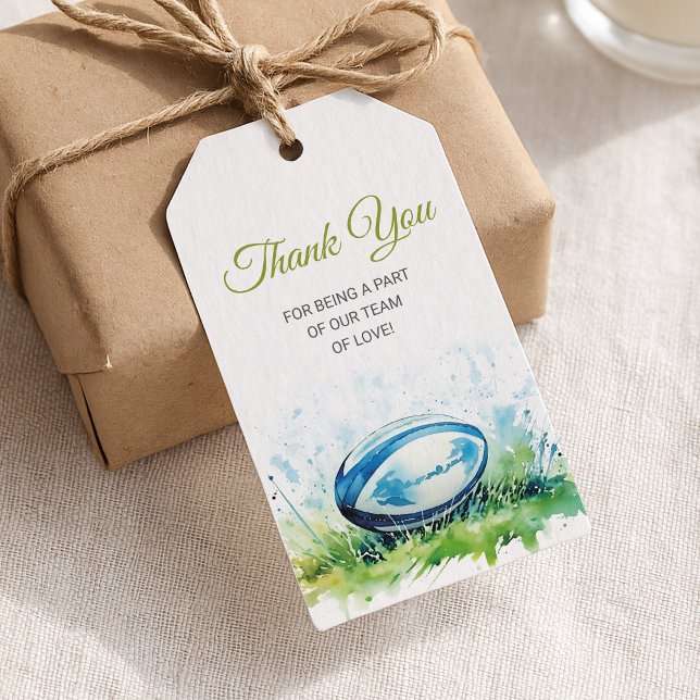 Étiquettes-cadeau Baby Shower Élégant de Rugby à l'Aquarelle (Créateur téléchargé)