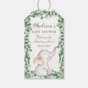 Étiquettes-cadeau Baby Shower Éléphant Mignon Végétalien Genre Neutr