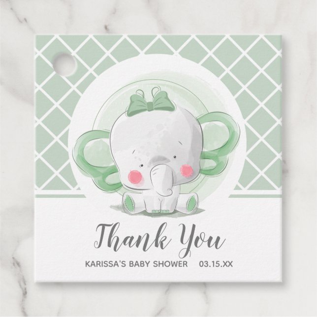 Étiquettes Cadeau Baby shower éléphant Neutral (Devant)