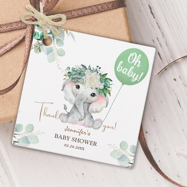 Étiquettes Cadeau Baby shower éléphant Neutral (Créateur téléchargé)