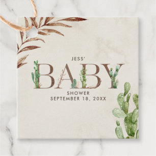 Étiquettes Cadeau Baby shower en cuir Cactus