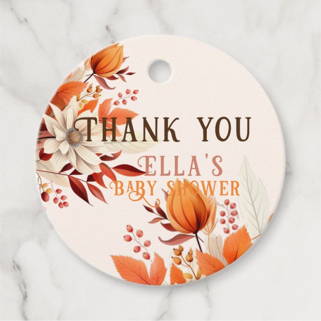Étiquettes Cadeau Baby shower feuille à fleurs Boho (Devant)