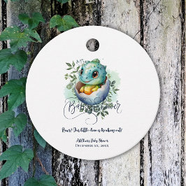 Étiquettes Cadeau Baby shower Feuille Dinosaur Oeuf Cute Aquarelle