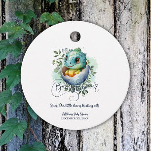 Étiquettes Cadeau Baby shower Feuille Dinosaur Oeuf Cute Aquarelle