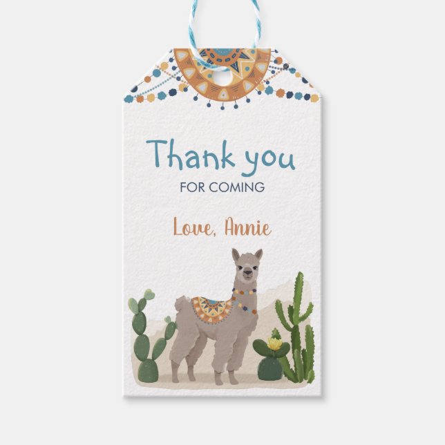 Étiquettes-cadeau Baby shower Fiesta Cactus Llama (Devant)